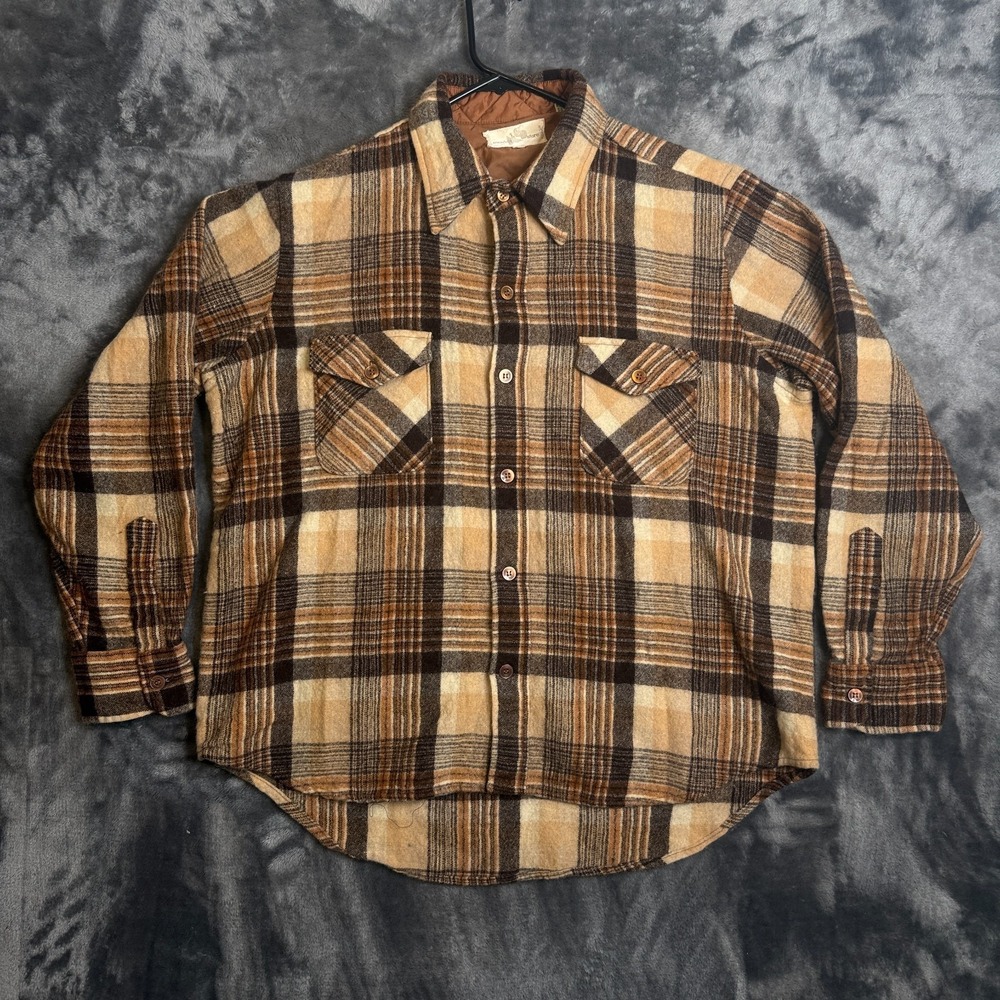 True Vintage Mens Store Virgin Wool Long Sleeve Flannel Size XL Quilted Neck